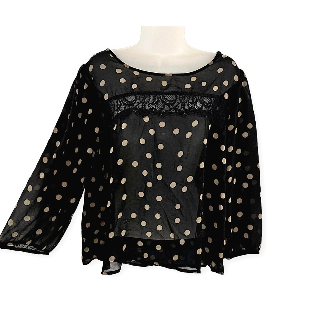 ⭐️Forever 21 sheer black and gold polkadot blouse